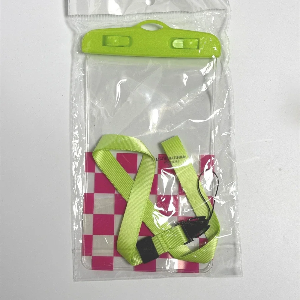 NYX Unisex Phone Pouch OS Green Pink Checkerboard Waterproof Lanyard